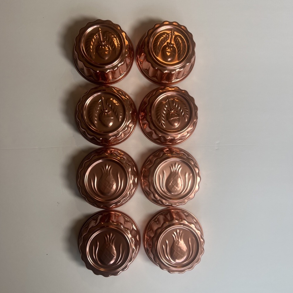 Vtg Copper Colored Jello Mini Molds Aluminum Baking Set Of 8 Pineapple Acorn